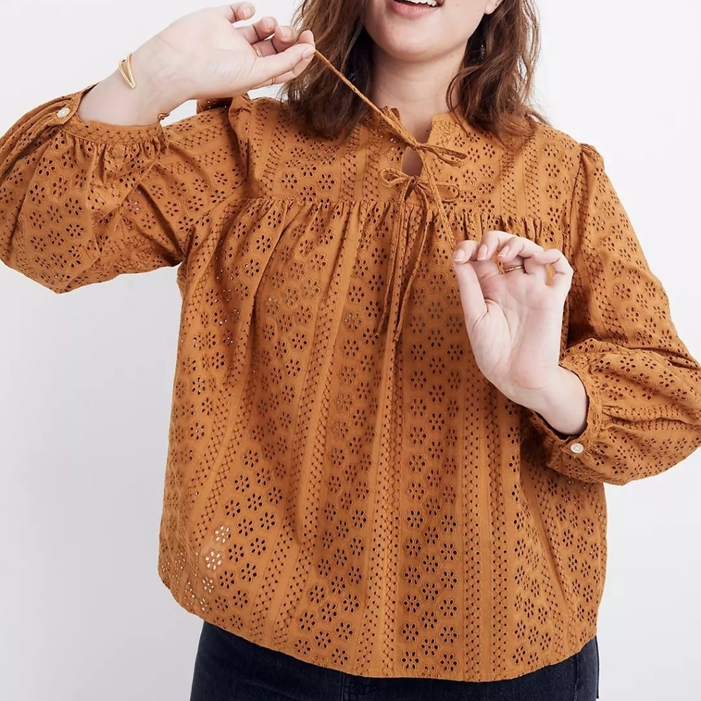 Madewell Eyelet Double-Tie Peasant Top